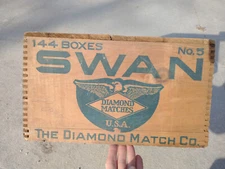 vintage antique wooden crate Diamond SWAN No5 matches 16"x23"x9.5"