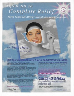 Claritin D 24 Hour Allergy Relief Medication Schering Corp 1998 Vintage Print Ad