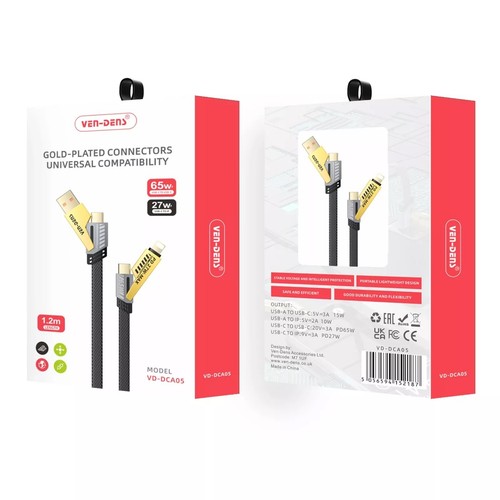 VEN-DENS 4 in 1 Multi Charger Cable 65W Fast Charging Nylon Braided Cable - 第 12/24 張圖片