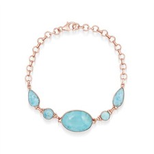 925 Silver Rose Gold Plated Natural Dominican Larimar Gemstone Bracelet Jewelry