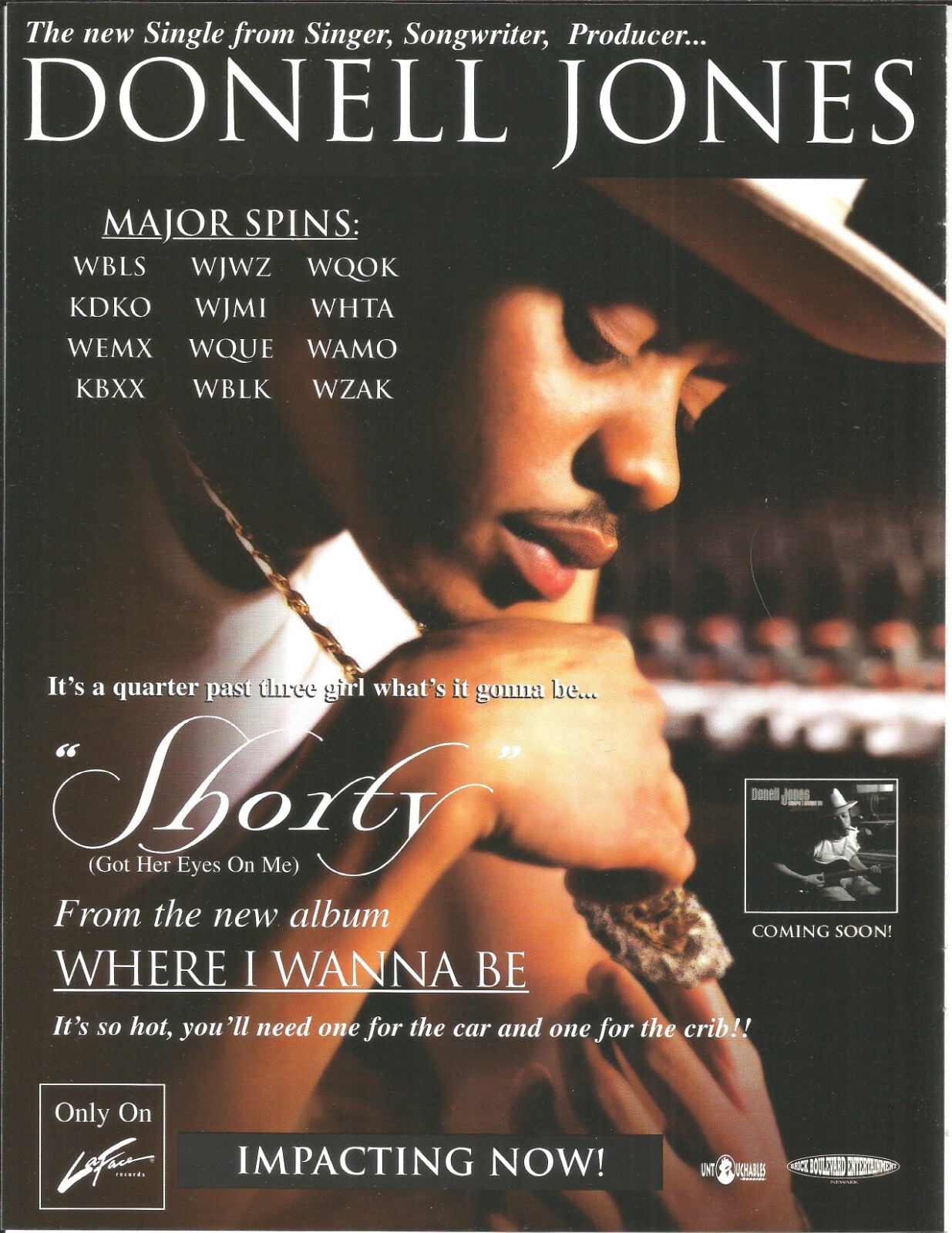 DONELL JONES Rare 1999 Shorty PROMO TRADE AD Poster for  Where  MINT 8.5x11
