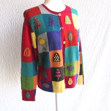 Colorblock Womens Sweater M Cardigan Colorful Vtg M Susan Bristol Patchwork