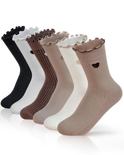 Ruffle Socks for Women Girls Cozy Cotton Heart Frilly Crew Socks Gifts for Her