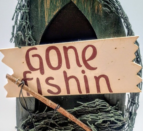 Gone Fishing Rustic Cabin Wall Decor boat tacklebox fish bobber pole net country - Picture 6 of 8