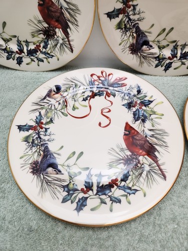 Lenox WINTER GREETINGS Dinner Plates 10 7/8” USA Catherine McClung Set of 5 - Picture 5 of 13