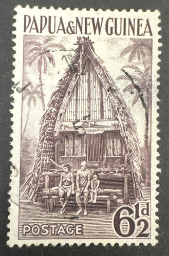 1952-58 Papua New Guinea PNG 6 1/2d Brown Kiriwana Chief House FU SG7