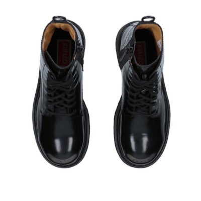 Kenzo Womens Leather Smile Lace Up Boots Black Size 44 NIB