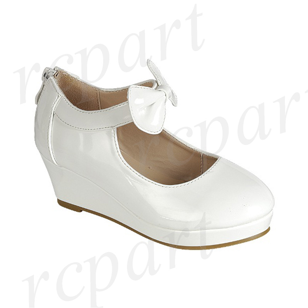 New girl's formal dress Wedge wedding round close toe shoes back zipper  white | eBay