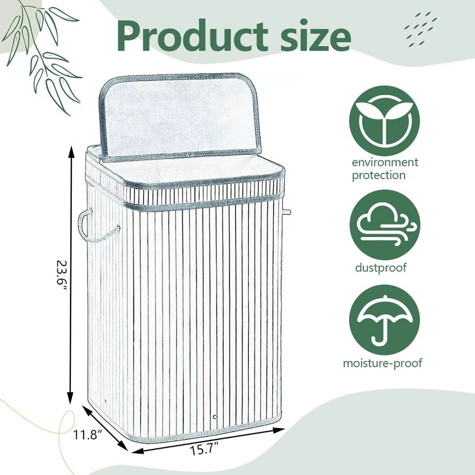 72L Laundry Hamper with Lid Folding Bamboo Laundry Basket with Removable Liner - Image 2 of 4
