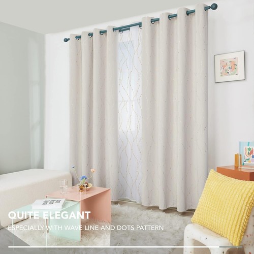 Cortinas oscuras de línea ondulada beige de 2 paneles - Cortinas de aislamiento térmico de 84 pulgadas - Imagen 8 de 10