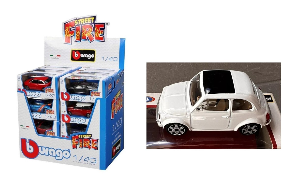 Fiat 500 bianca modellismo 1:43 Burago Bburago metal Street Fire