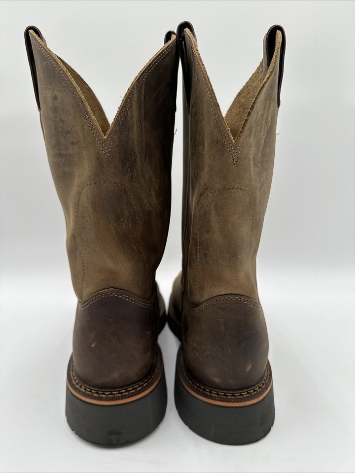 JUSTIN Drywall Brown Leather Soft Toe Waterproof Pull On Work Boots Men