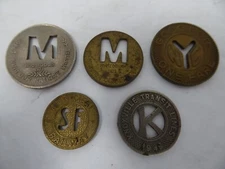 Lot of 5 Metro Bus Subway Tokens Vintage 1973 Washington DC SF 1939 Knoxville NY