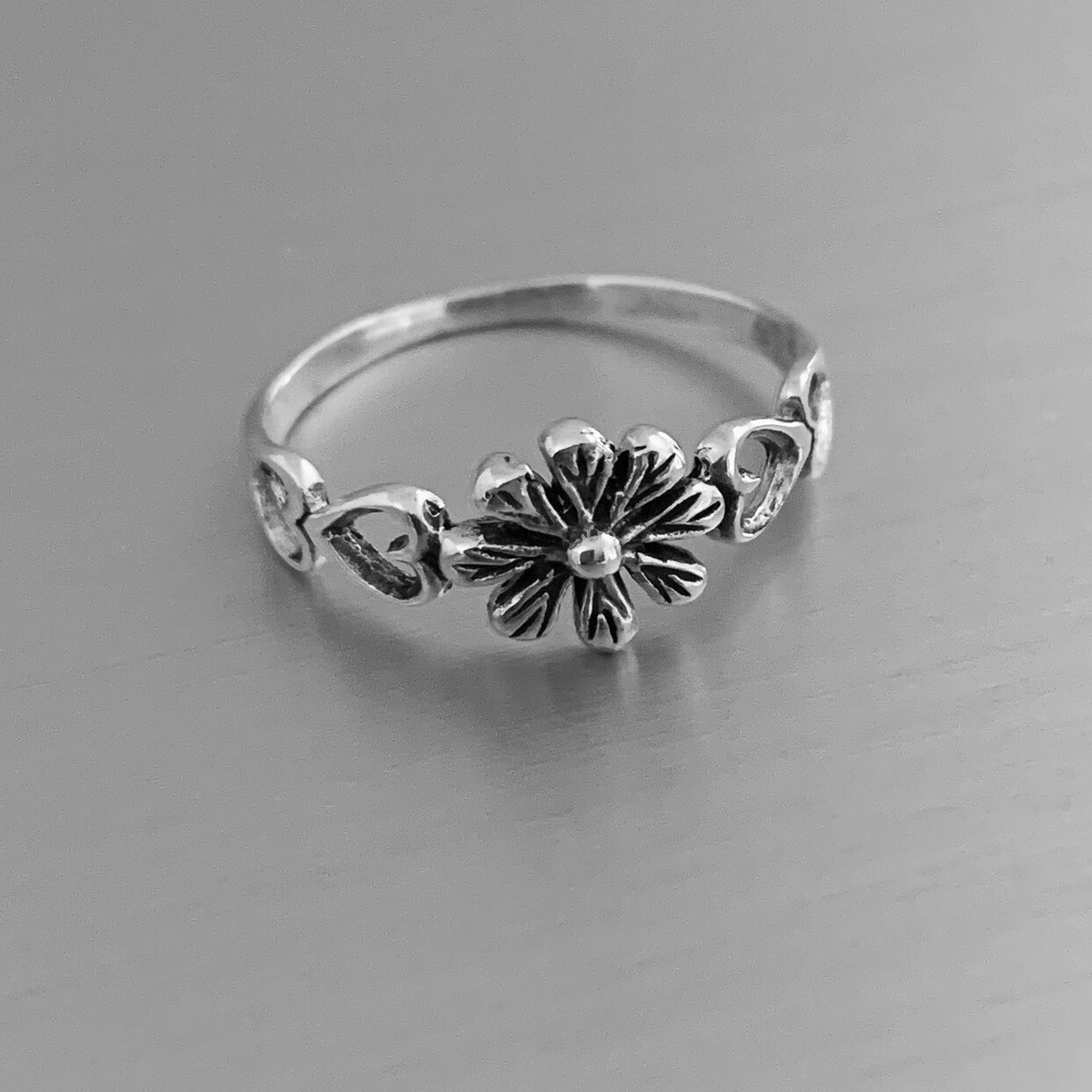 Sterling Silver Flower with Hearts Ring, Silver Rings, Flower Ring