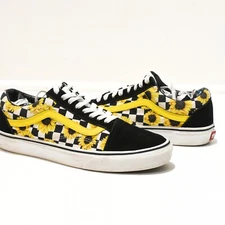 Vans Old Skool Skate Shoes Womens Size US 7 Black White Sunflower Print Leather