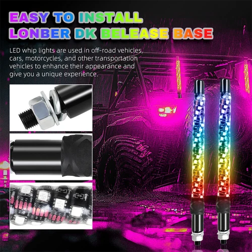 2Pcs 1FT Lighted LED Whip Light Antenna RGB Chasing For RZR Can-am X3 UTV ATV - Picture 3 of 9