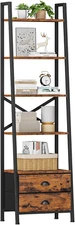 5-Tier Ladder Shelf with 2 Drawers,Narrow Bookshelf Storage Shelves,Industrial B
