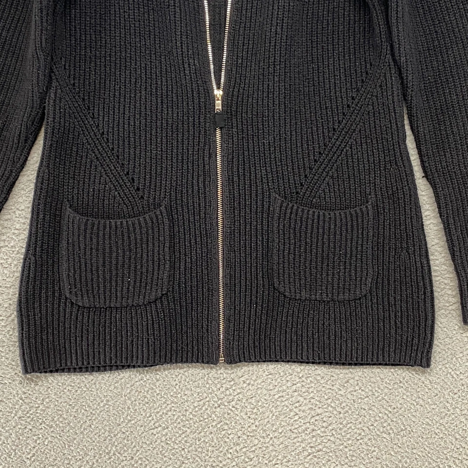 Suéter largo alto Sally para mujer pequeño cárdigan con cremallera bolsillos mezcla de lana acanalada Foto 3 de 4