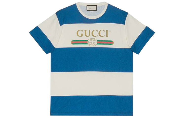 Gucci Logo Striped T-Shirt 'Natural/Blue'