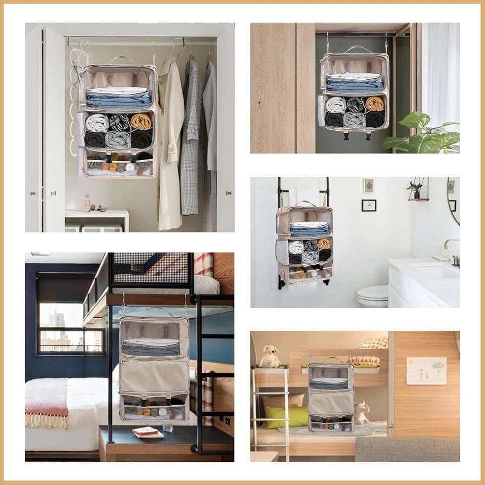 ✈️ Carry-On Foldable Garment Organizer – XXL Hanging Travel Closet in Beige - Image 3 of 4
