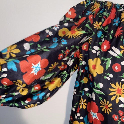 Vintage Joseph Magnin Blouse Womens Small Silky Puff Sleeve Tropical Top & Scarf - Bild 12 von 12
