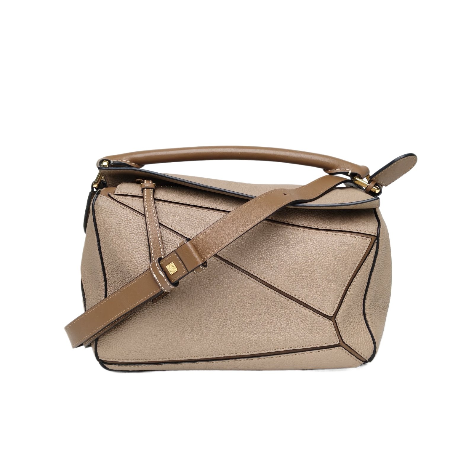 LOEWE Puzzle 24cm Geometric Bag Small Khaki Calfskin Crossbody Bag
