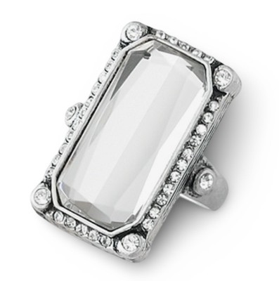 Lia Sophia Acropolis Rectangle Mirror & Crystals Distressed Matte Silver Ring 6