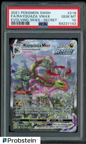 2021 Pokemon SWSH Evolving Skies Secret #218 FA Rayquaza VMAX PSA 10