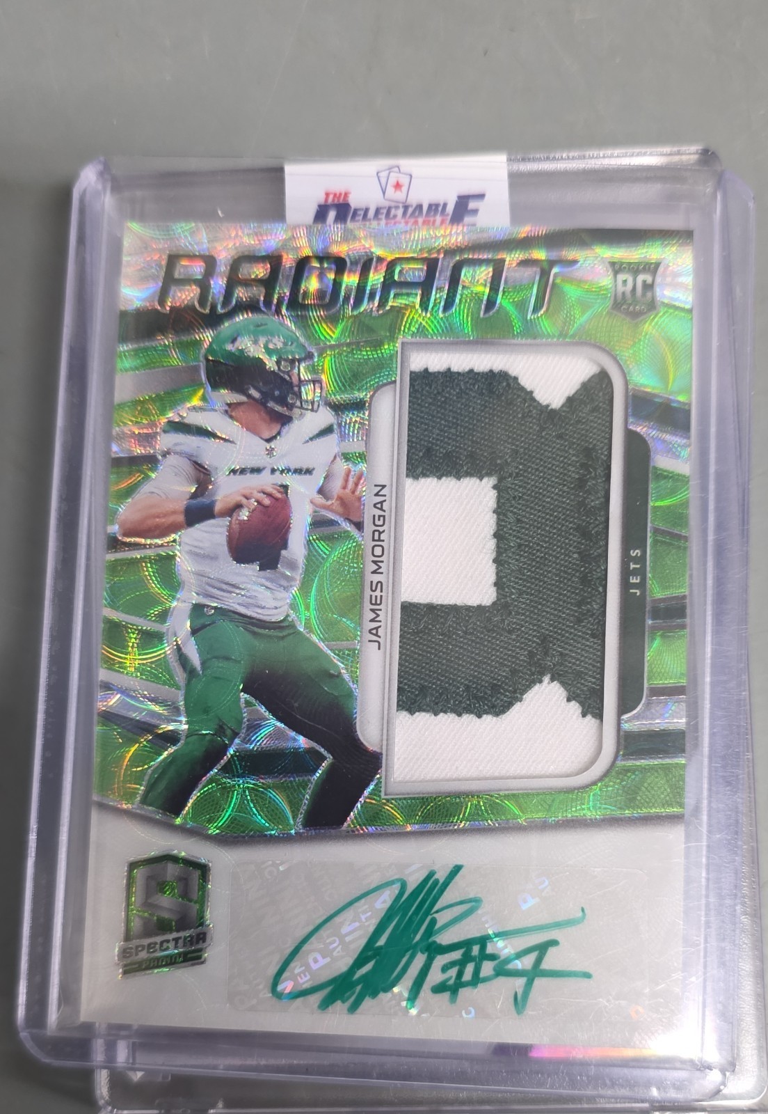 2020 Panini Spectra R. R. Patch Signatures James Morgan Neon Green Prizm /50 RPA