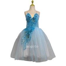 Long Ballet Tutu Skirts 3d Flower Performance Costumes Dance Romantic Dress