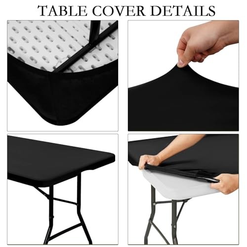 Table Cloth Rectangle Table - Elastic Fitted Fabric Black Tablecloth Fits for - Picture 5 of 6
