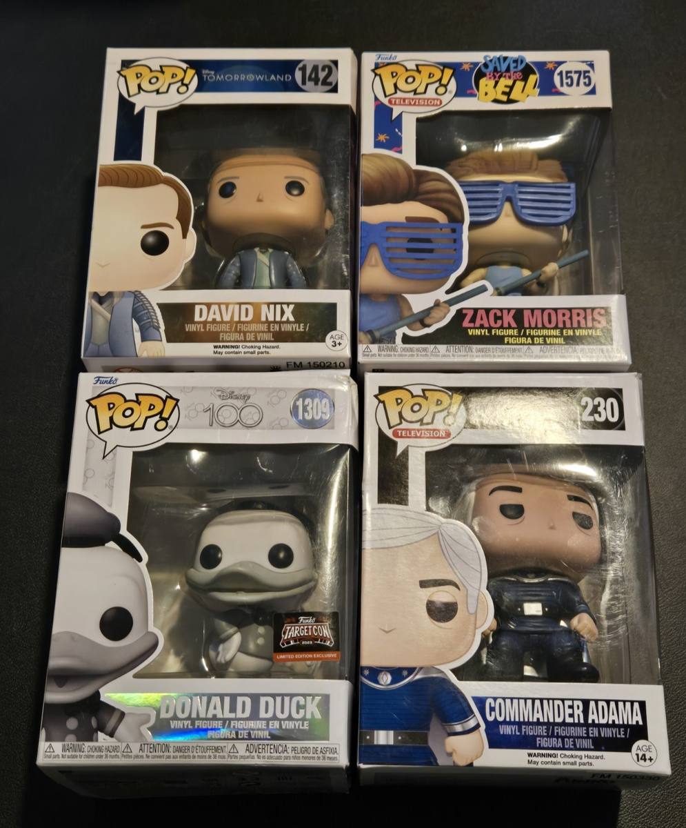 Funko Pop Lot 4 Zack Morris Donald Duck Disney 100 Commander Adama