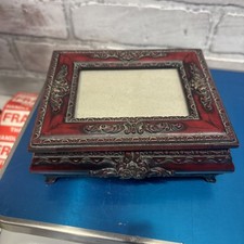 5x4 Decorative wooden jewelry keepsake box with picture frame lid.