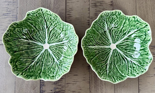 (2) Bordallo Pinheiro Cabbage Leaf Bowls Green 6.75” Vintage Portugal MCM