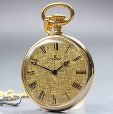 Vintage Near MINT EDOX 421 9004 Gold Hand Winding Roman 17J Swiss Pocket Watch