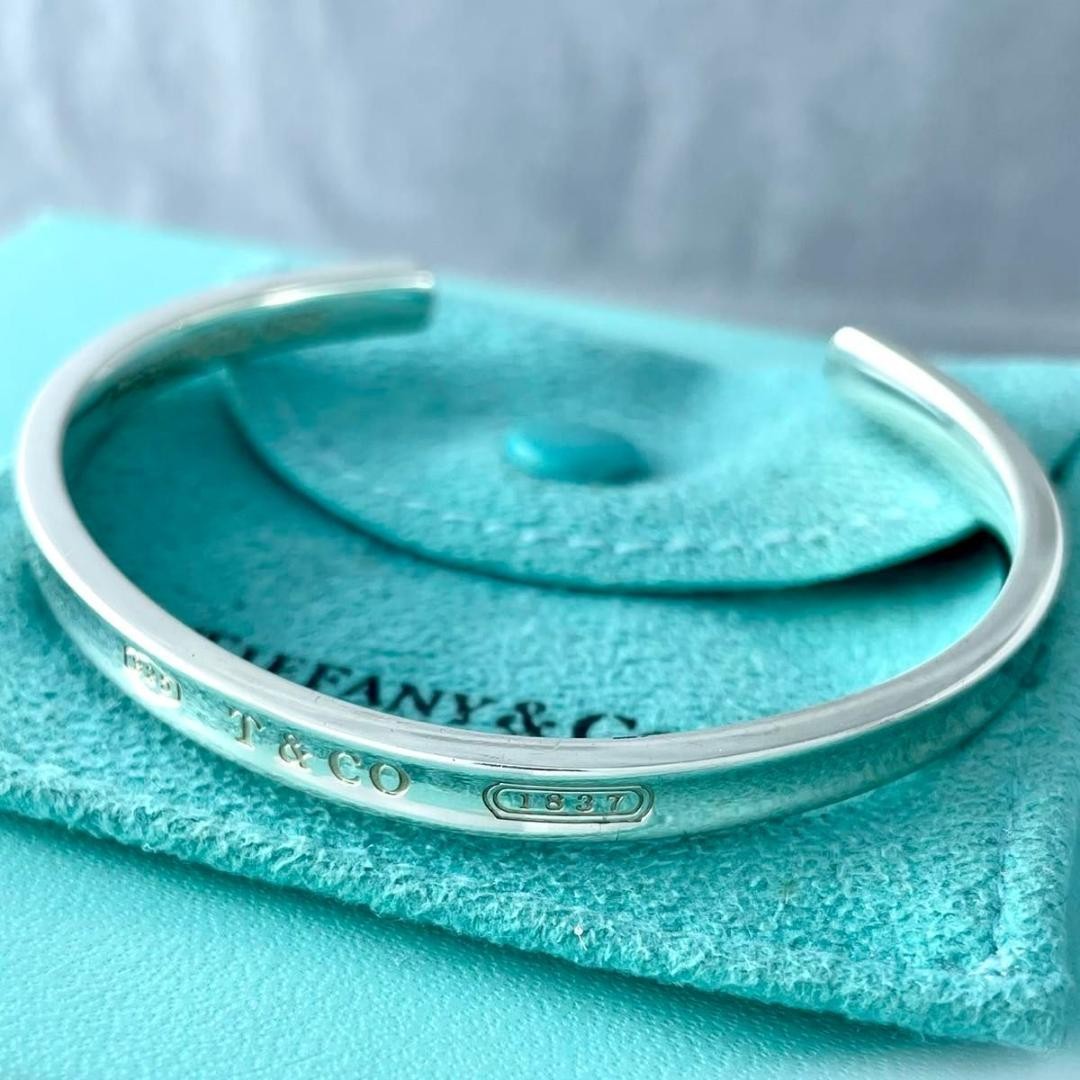 Tiffany 1837 Sterling Silver Cuff Bangle Bracelet PX3FE Pre-Owned