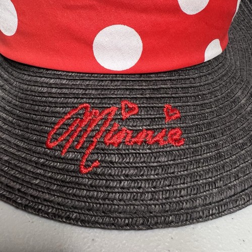 Disney Parks Minnie Mouse Cappello di Paglia Ragazze Giovani 21” 55 cm Nero Rosso Pois - Foto 9 di 11