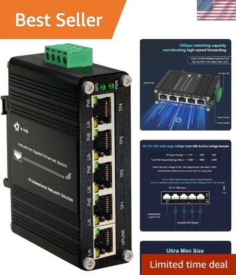 Ultra-Compact 5-Port Gigabit PoE Switch - Rugged Design for Harsh Environments