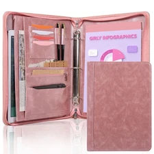 Portfolio 3 Ring Binder with Zipper, Leather Padfolio for Women, Professional...