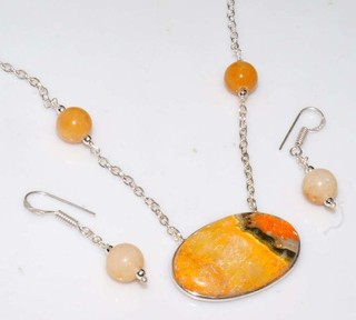 Decent Bumble Bee Jasper Aventurine Necklace Earrings Set 19|1.5" Trendy GW