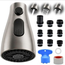 Kitchen Faucet Head Replacement, 3-Function Pull Down Spray Head with 9 Adapters