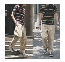 NON STOCK Retro Mens Two-Pleated Chino Pants Straight Leg Retro Loose Casual