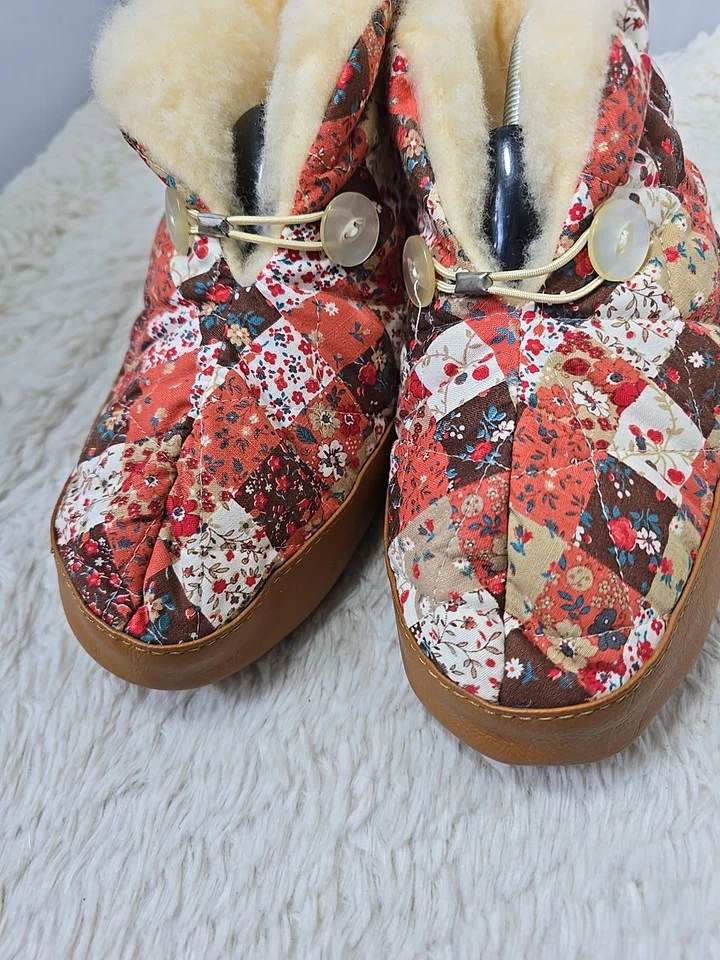 Botines Zapatillas Mujer Vintage 6.5-7.5 Mediano Retazos Edredón Casa Zapatos Sherpa Foto 4 de 4