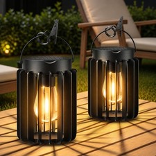 2 Pack Solar Lanterns Outdoor Waterproof, Retro Hanging Lantern, Black