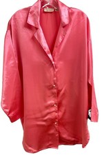 VTG VICTORIA S SECRET GOLD LABEL Pink Satin Faux Pearl Buttons Sleep Shirt PS