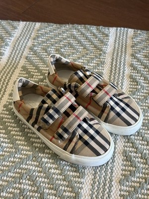 Burberry Markham Check Sneakers Shoes Boys Size 32/size 2 with Grip Straps