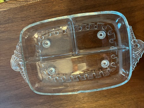 Vintage Art Deco Divided Glass Decorative Serving Tray Plate Relish Dish Handles