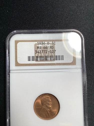 Beautiful High Grade 1936-D Lincoln Cent.  NGC GRADED MS 66 RED