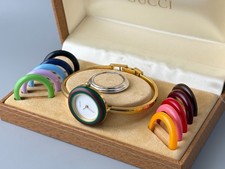 [Near Mint] Vintage Gucci Change Bezel 11/12 Women Watch Gold White 12 Colors
