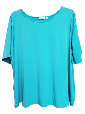 Susan Graver LiquidKnit Blue Slit Sleeve Boat Neck Tunic Size 2X